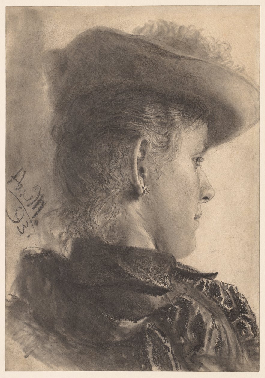 Arkadan Görülen Kadın Büstü by Adolph Menzel