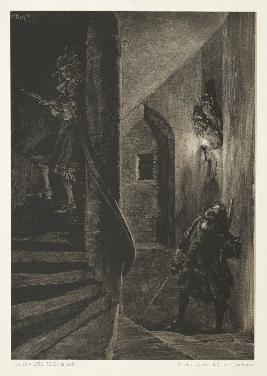 Fırçalı ve Kazıyıcılı Taş Üzerine Deneme: Sarmal Merdivenin Peşinde by Adolph Menzel