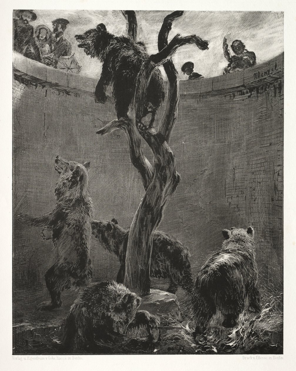 Fırçalı ve Kazıyıcılı Taş Üzerine Deneme: Ayı Çukuru by Adolph Menzel
