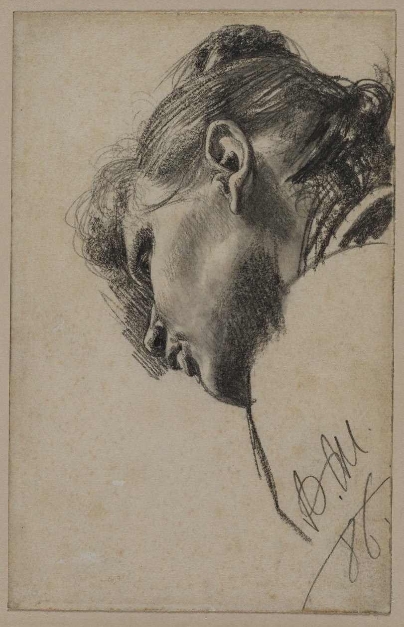 Aşağıdan Görülen Genç Bir Kadının Başı by Adolph Menzel