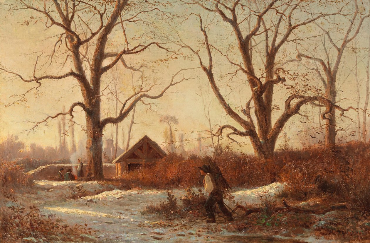 Brushwood Toplayıcı ile Kış Manzarası by Adolphe Appian