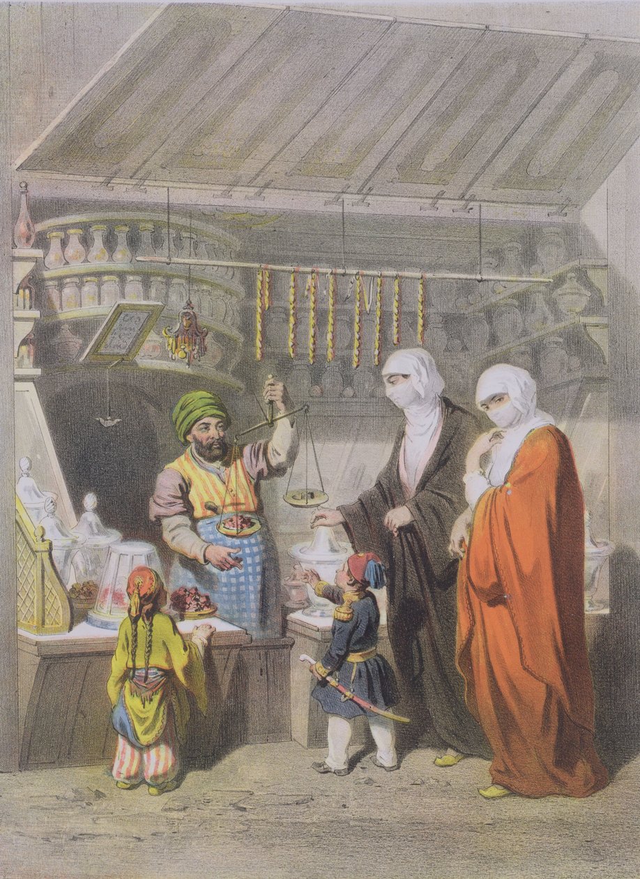 Çarşıda Baharatlı Lezzetler satan seyyar satıcı by Adolphe Jean Baptiste Bayot
