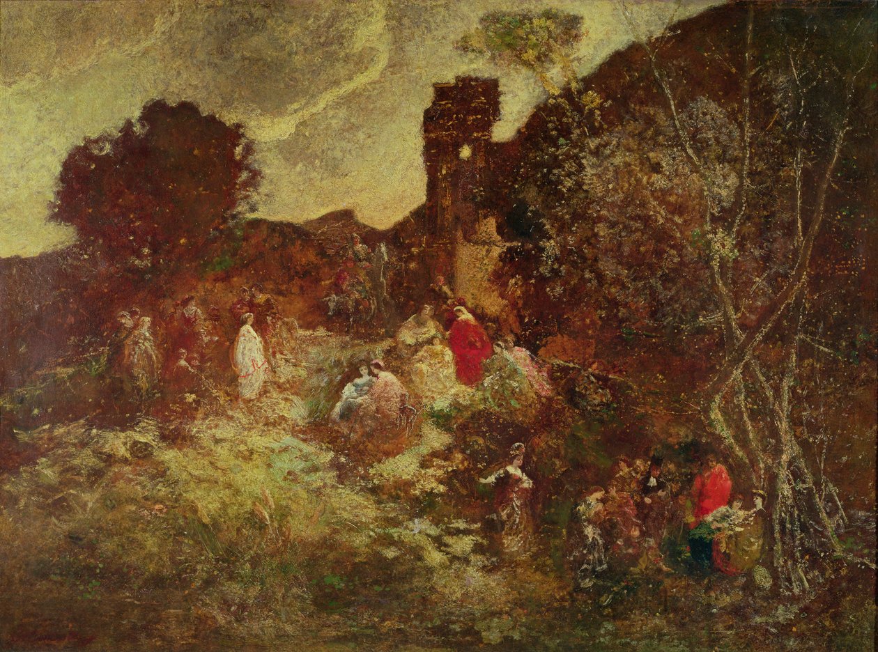 Don Kişot ve Sancho Panza, 1865 dolayları by Adolphe Joseph Thomas Monticelli