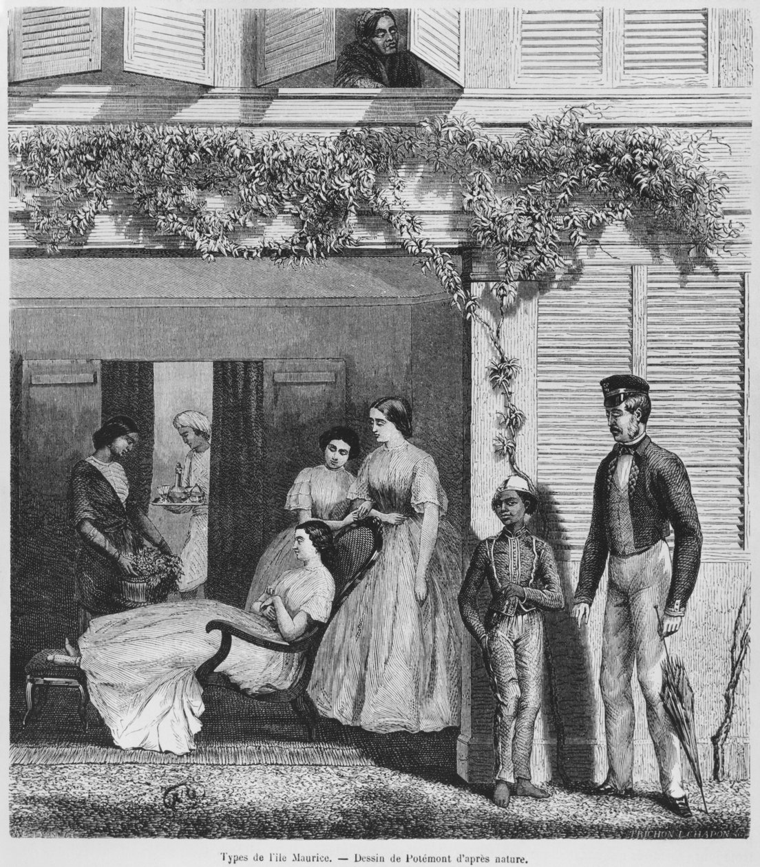 Avrupa halkı ve Mauritius sakinleri, c.1857 (bw gravür) by Adolphe Martial Potemont
