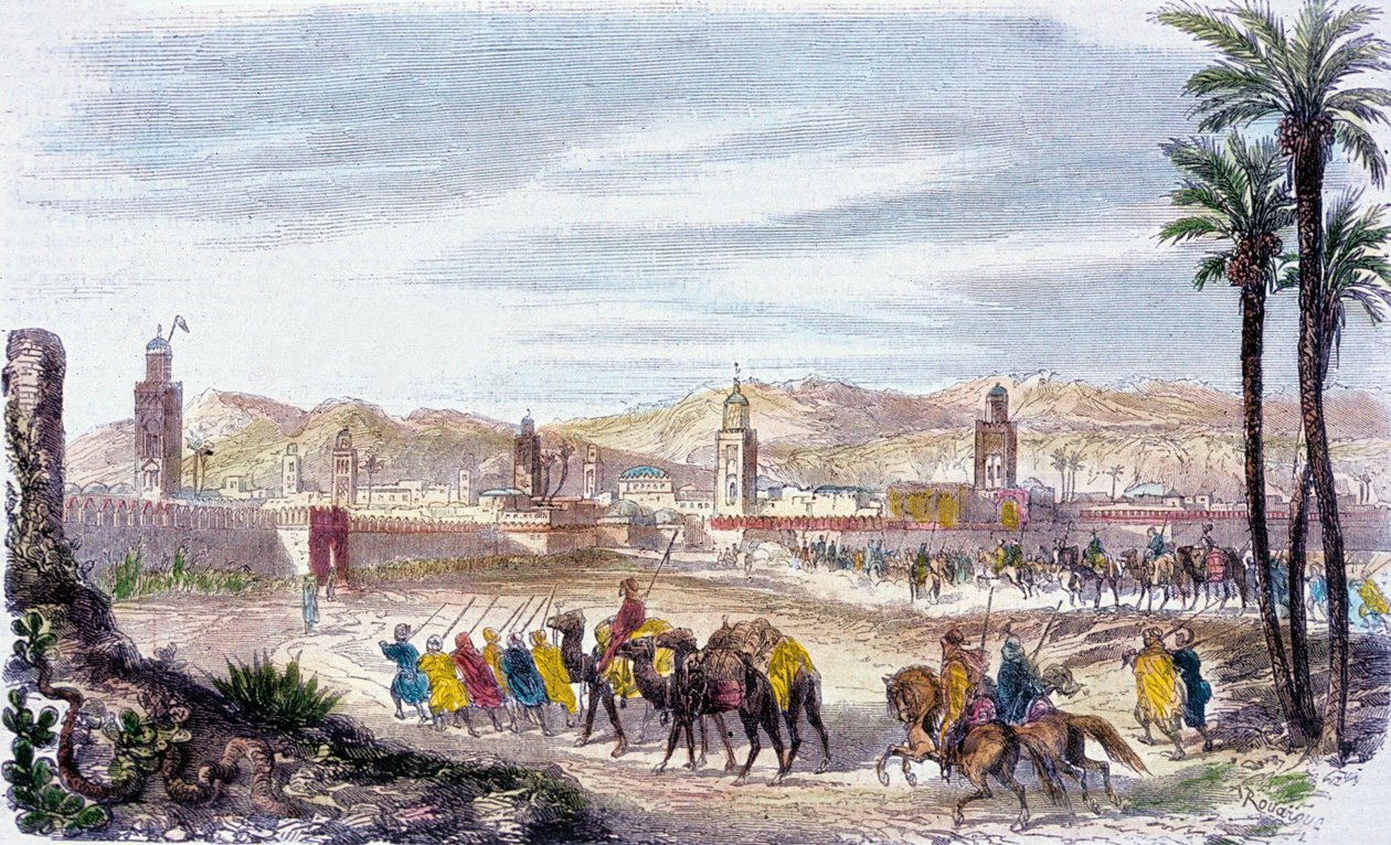 Marakeş, Fas (renkli gravür) by Adolphe (after) Rouargue