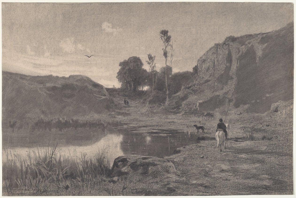 Gün Batımında Bir Dağ Göletinin Yanında Bir Binici by Adolphe Appian