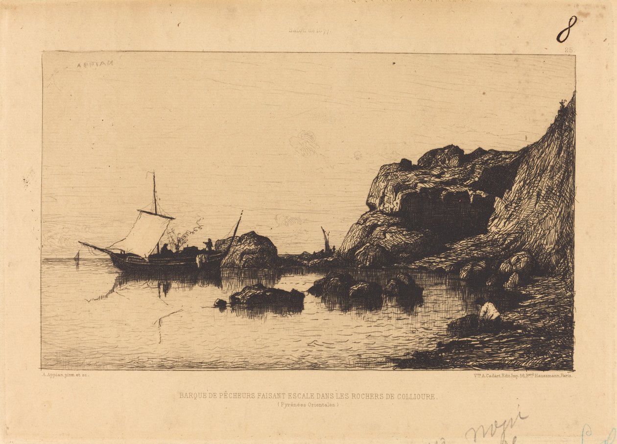 Collioure kayalıklarında duran balıkçı teknesi by Adolphe Appian