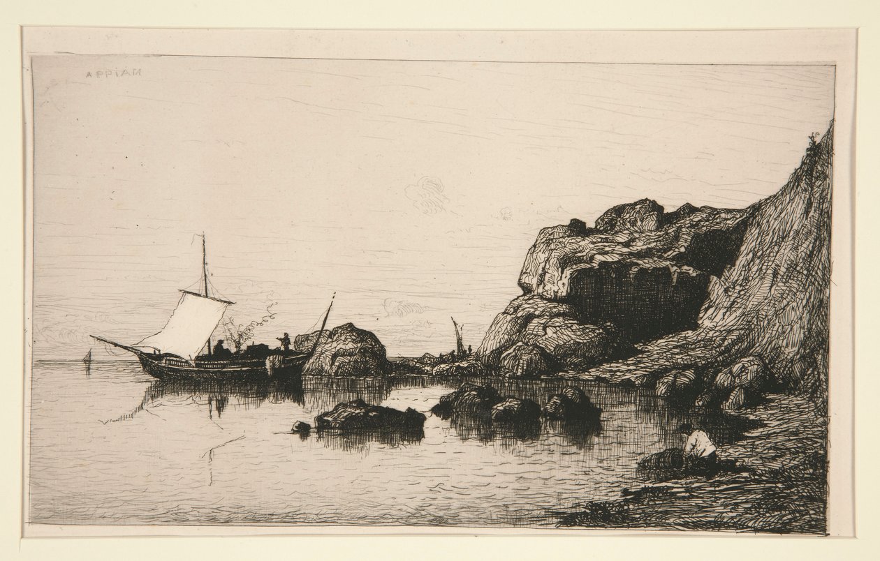 Balıkçı teknesi Collioure (Pyrenees Orientales) kayalıklarına sesleniyor by Adolphe Appian