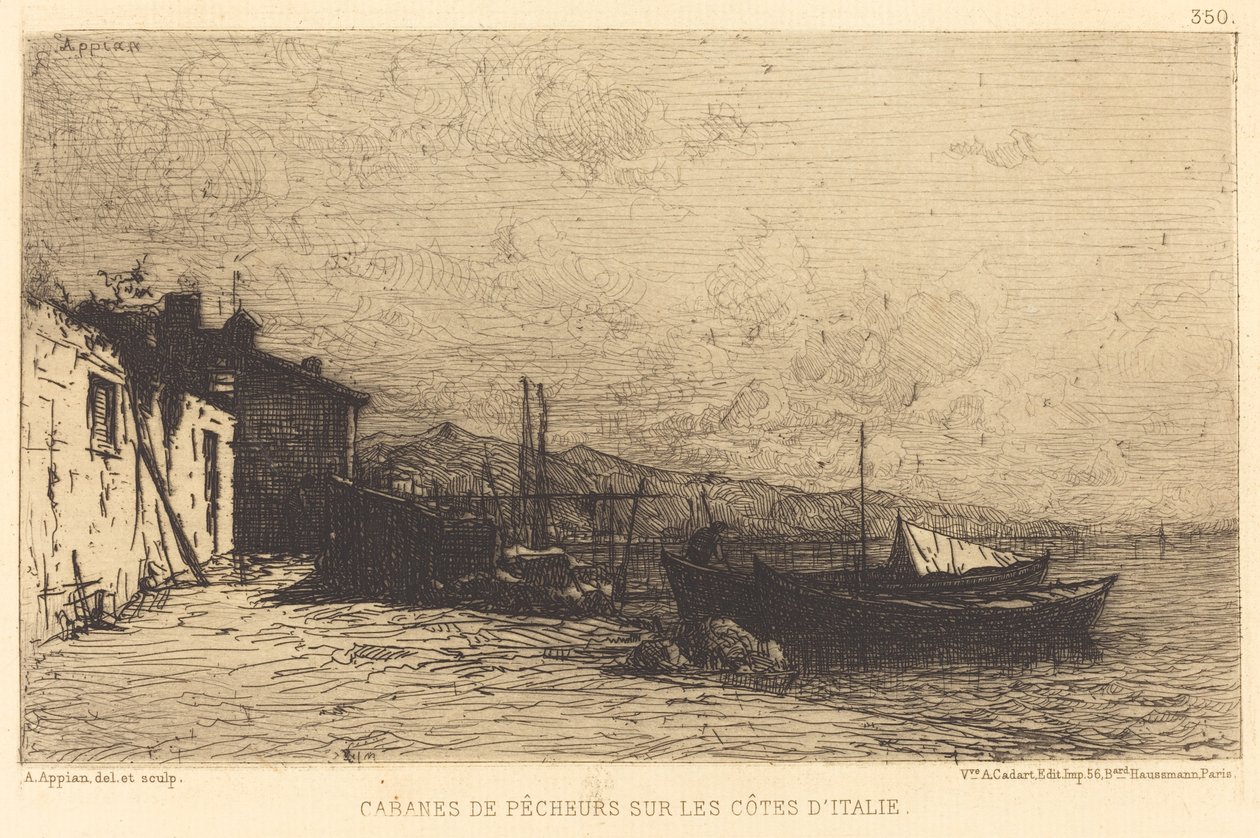 İtalya kıyılarında balıkçı kulübeleri by Adolphe Appian