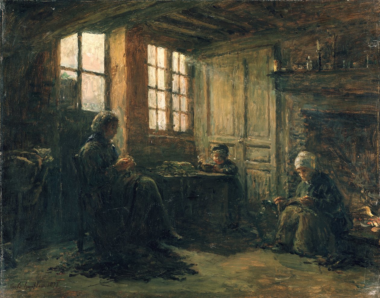 Keten Yıpranan Kadınlar, Honfleur, 1877 by Adolphe Felix Cals