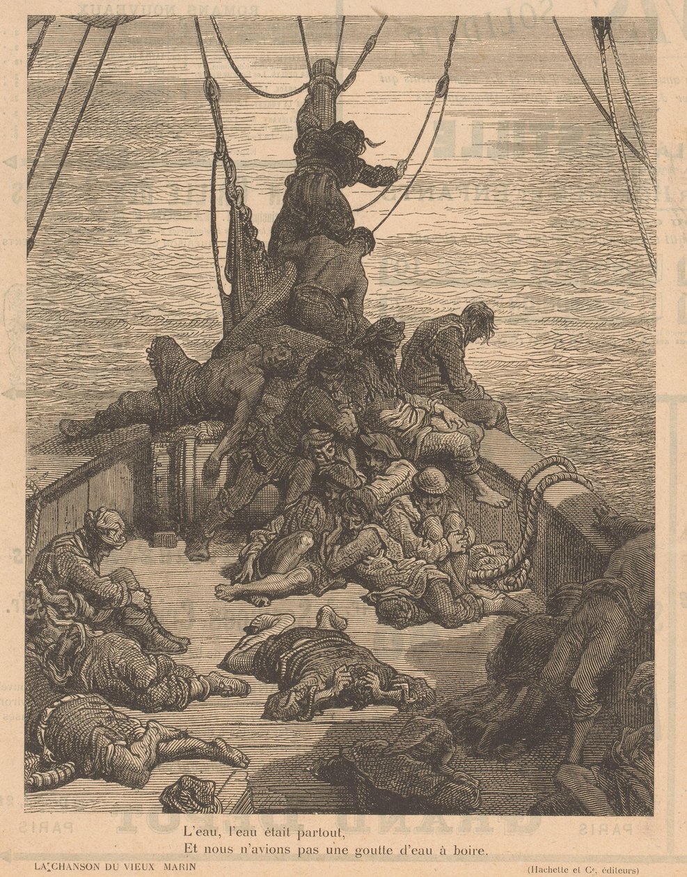 Acı çeken mürettebatı olan gemi La chanson du vieux marin (nesne üzerindeki başlık) by Adolphe François Pannemaker (possibly)