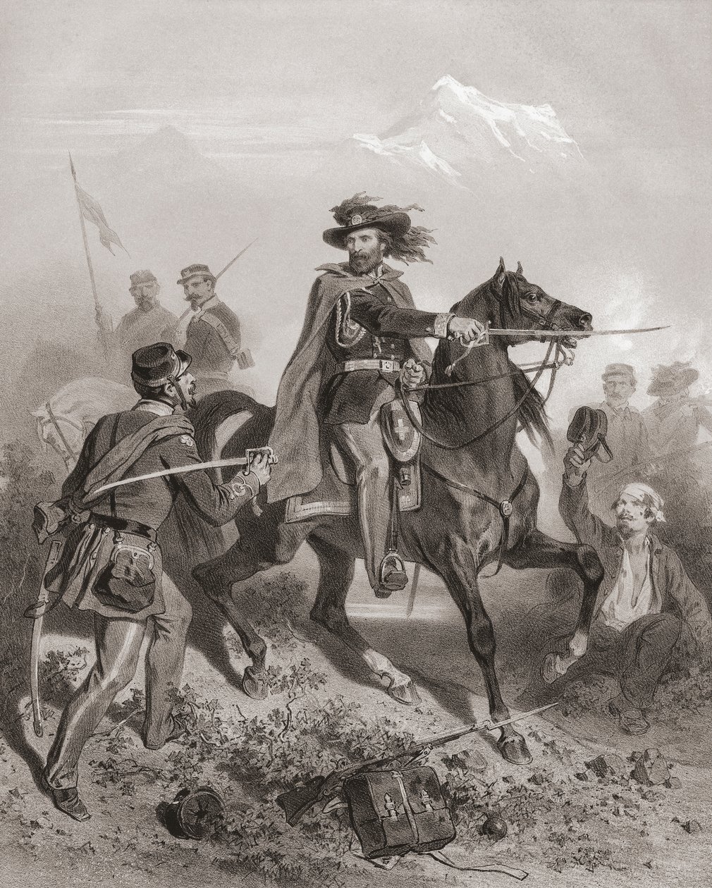 Giuseppe Garibaldi Varese Savaşı'nda. (Yazdır) by Adolphe Jean Baptiste (after) Bayot