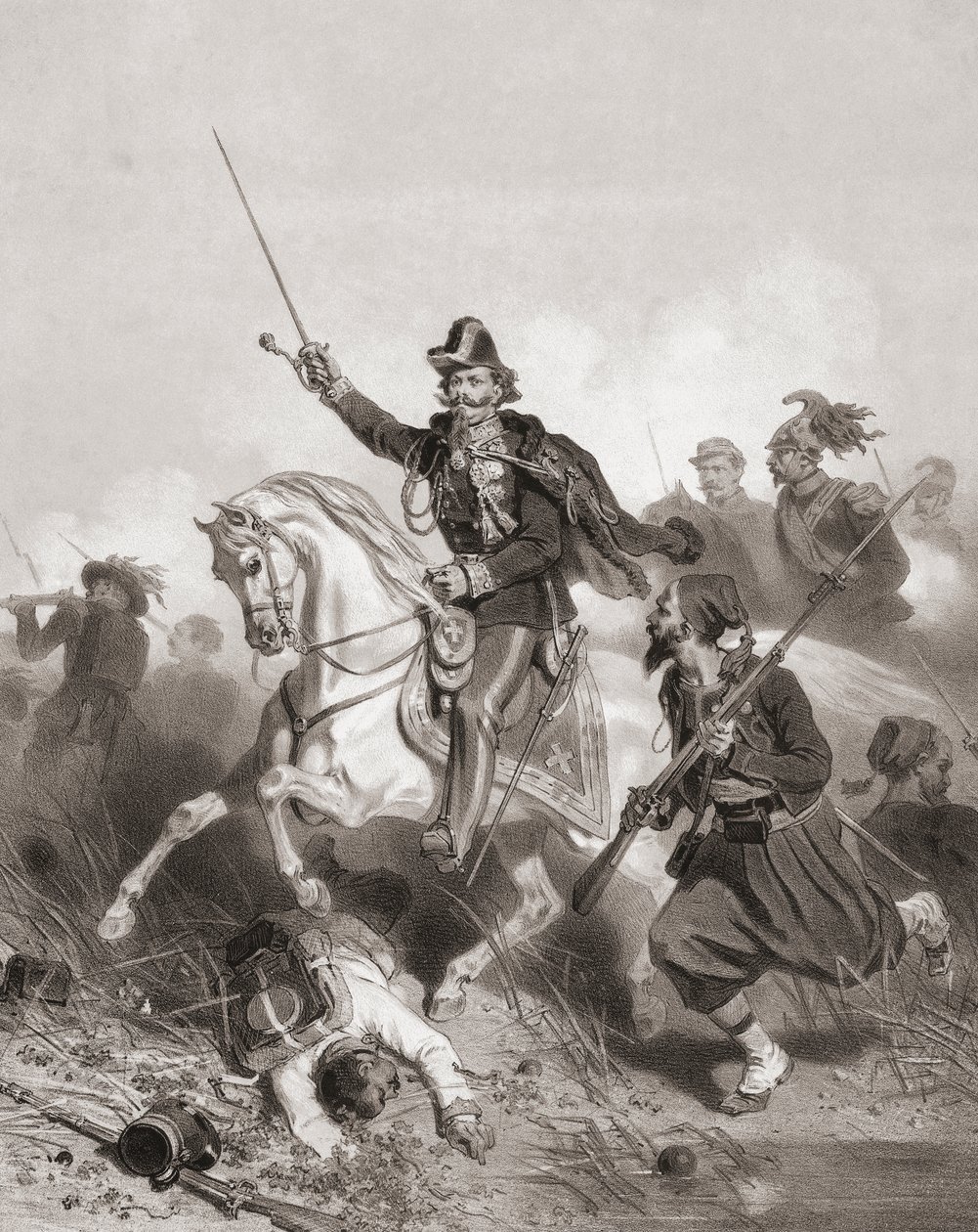 Palestro Muharebesi'nde Kral Victor Emmanuel II (baskı) by Adolphe Jean Baptiste (after) Bayot