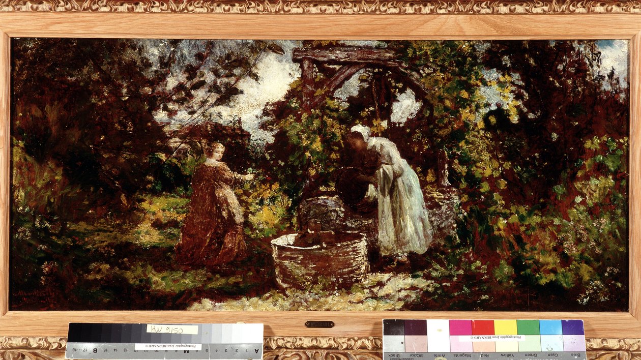 Kuyuda bir zarif ve hizmetçisi Resim Adolphe Monticelli (1824-1886) Dim. 34,5x69,5 cm Zorunlu Mansiyon: Provence, Marsilya