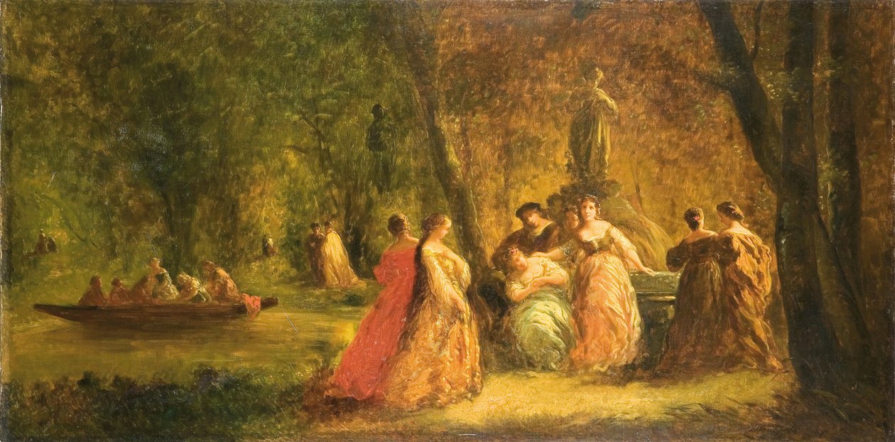 Bir nehir yakınındaki parkta kadınlar by Adolphe Joseph Thomas Monticelli