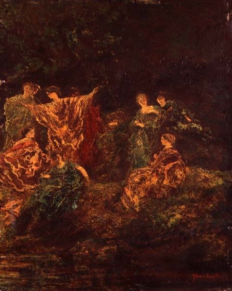 Fete Galante, c.1870 (panelde yağlı boya) by Adolphe Joseph Thomas Monticelli