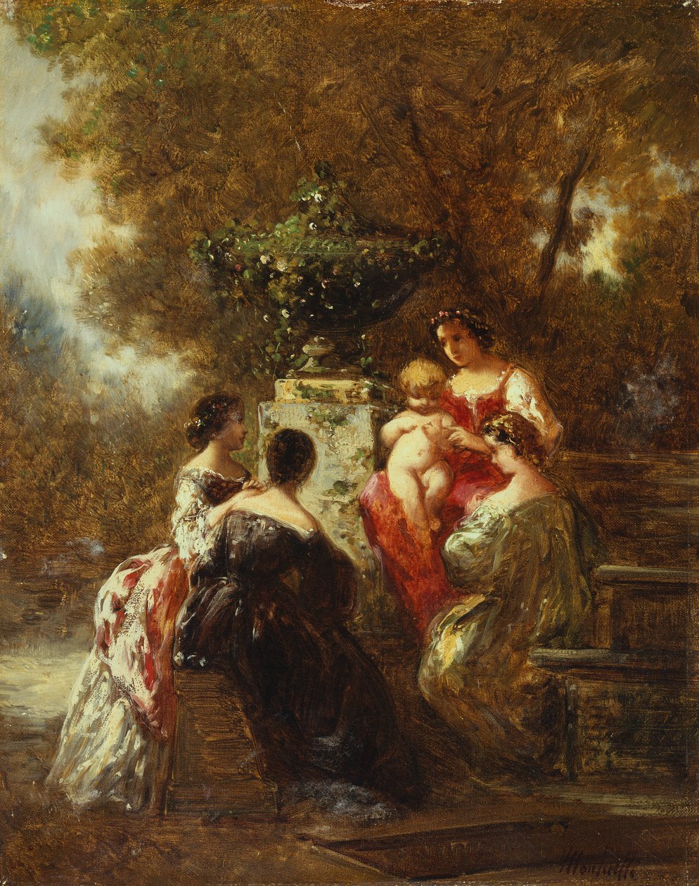 Bir Parktaki Figürler (tuval üzerine yağlı boya) by Adolphe Joseph Thomas Monticelli