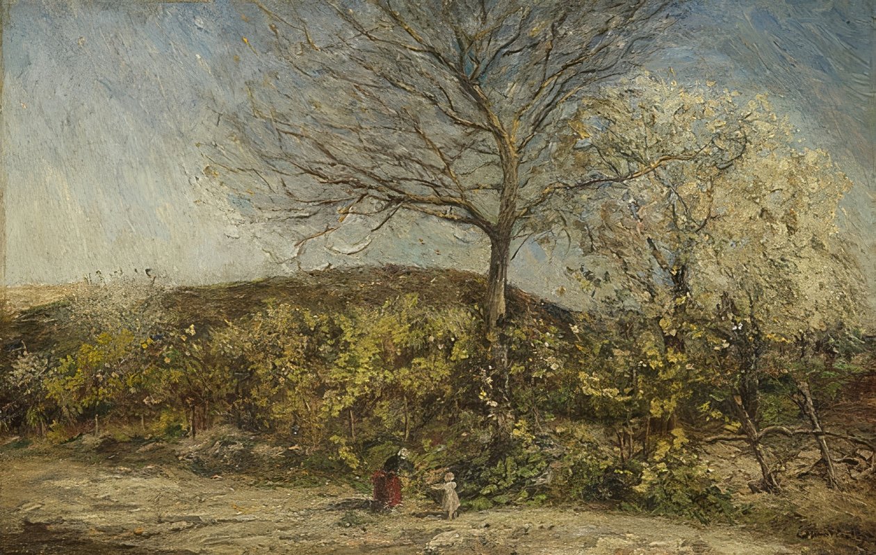 Çiçek açan bir meyve bahçesi ile manzara by Adolphe Joseph Thomas Monticelli
