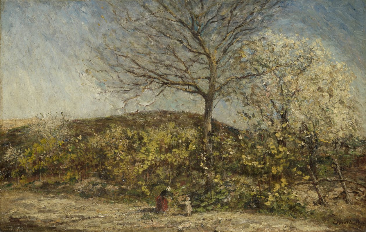 Çiçek açan meyve bahçesi ile manzara by Adolphe Joseph Thomas Monticelli
