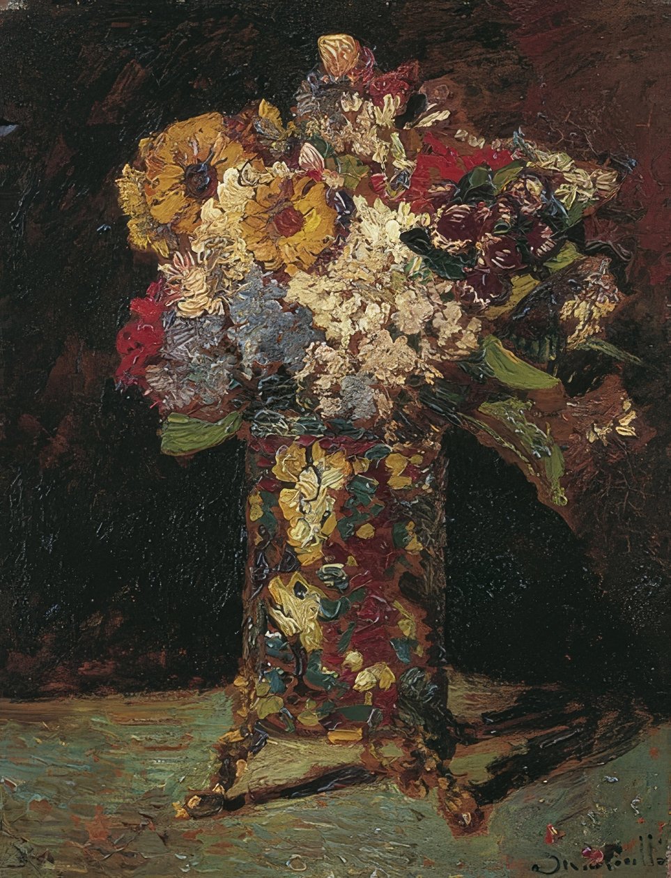 Çiçeklerle natürmort. 1875 by Adolphe Joseph Thomas Monticelli