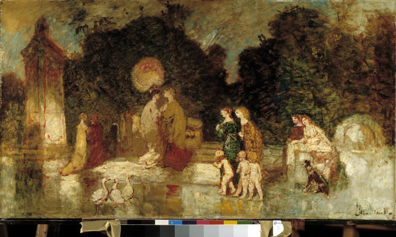 bir parkta yürümek by Adolphe Joseph Thomas Monticelli
