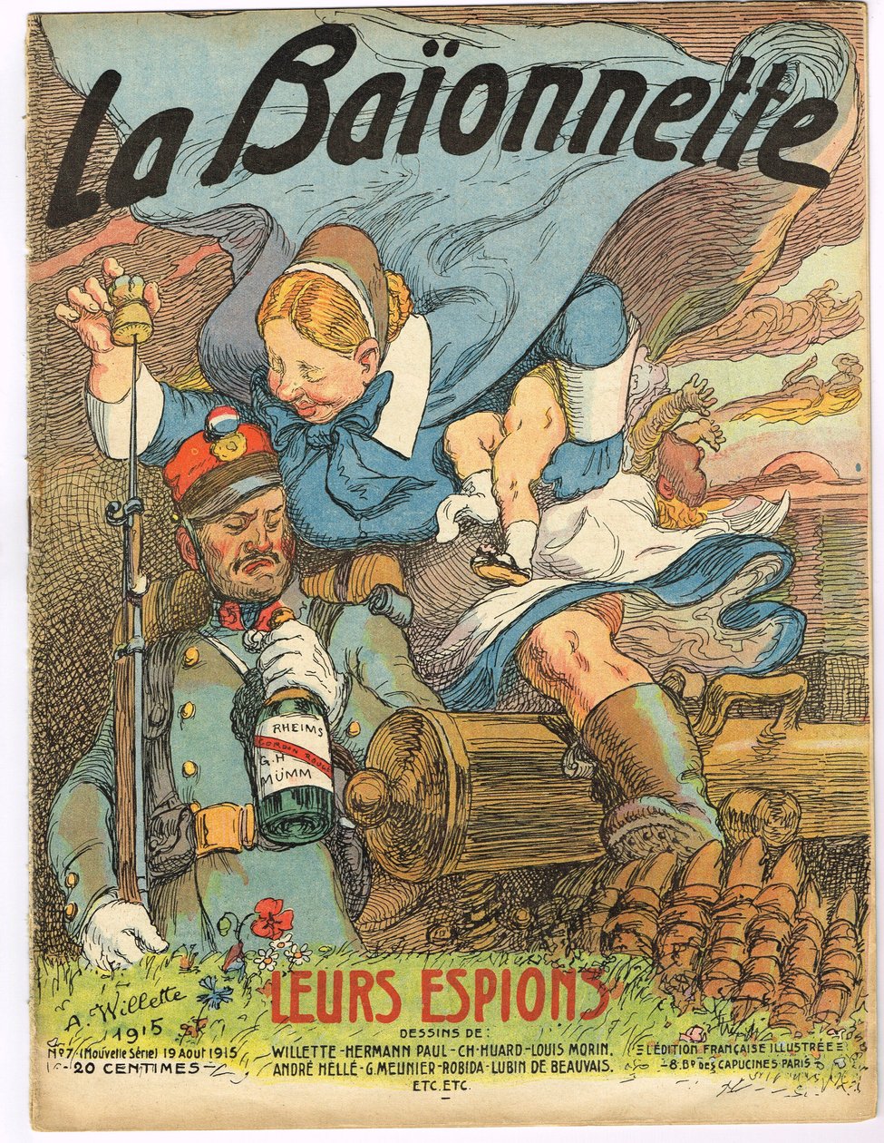 “La Baionnette”in Kapağı, Satirique en Colours by Adolphe Leon Willette