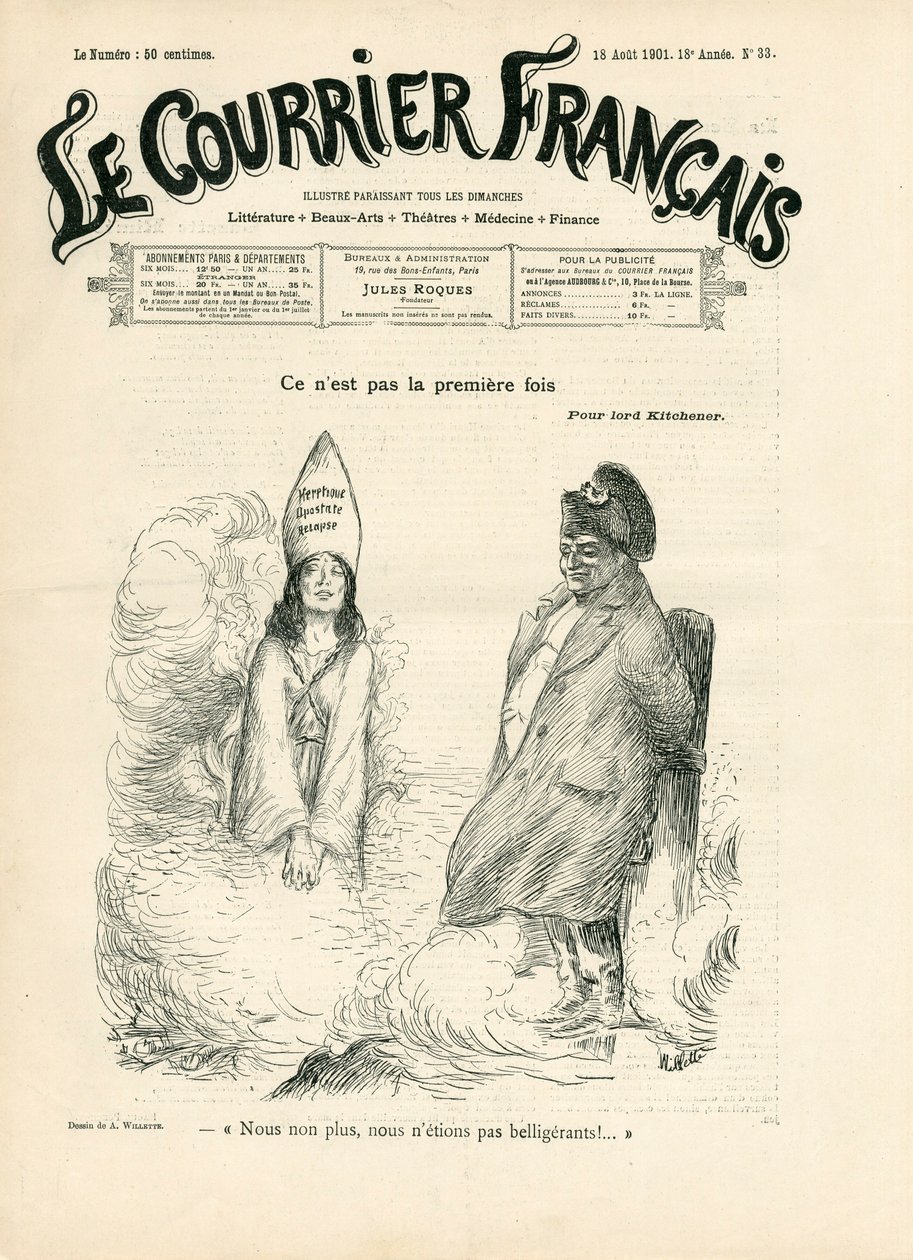 “” Le Courrier francais ””in kapağı, 33 numara, Satirique en B & B by Adolphe Leon Willette