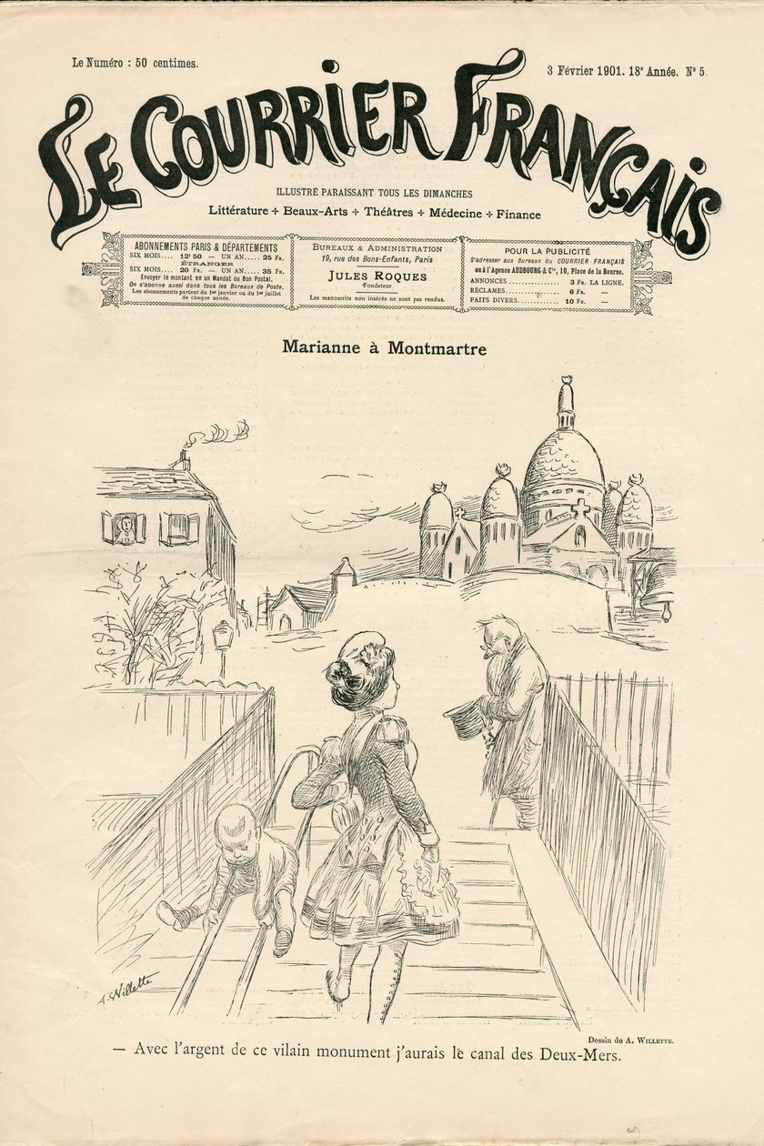 “Le Courrier francais”” kapağı, 5 numara, Siyah Beyaz Hiciv by Adolphe Leon Willette