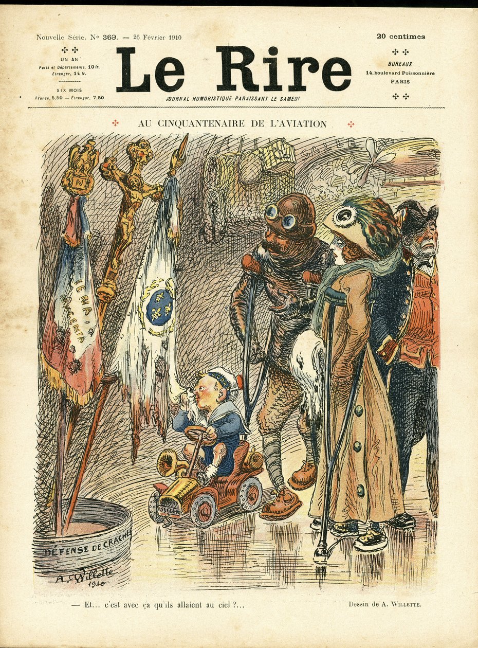 Le Rire Kapağı için Adolphe dit Willette (1857-1926) çizimi, 26/02/10 - Havacılığın ellinci yıldönümünde - Havacılık, Moda, Şapka, Kazalar Felaketler by Adolphe Leon Willette