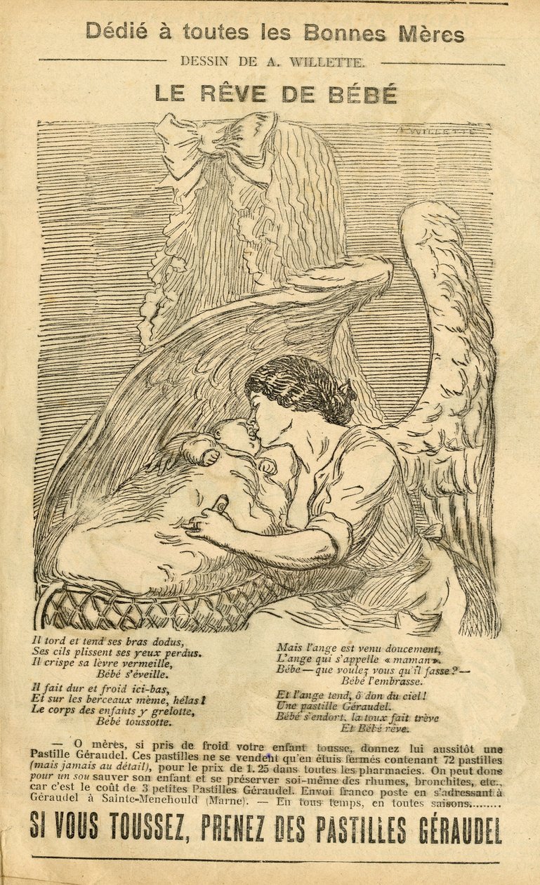 Adolphe dit Willette (1857-1926) çizimi, Le Pelerin, 22/12/07 - Bebeğin rüyası - Islah Tanıtımı, Annelik - Melek by Adolphe Leon Willette