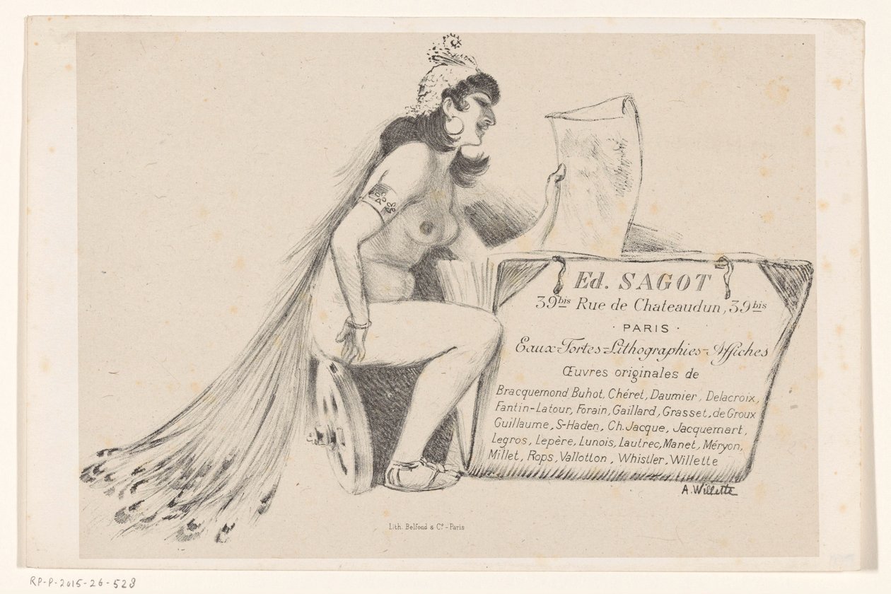 Paris'teki baskı satıcısı Edmond Sagot'un kartviziti by Adolphe Leon Willette