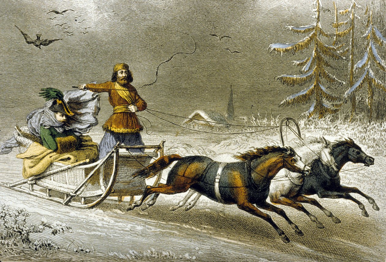 Karda Bir Kızak, Rusya (renkli gravür) by Adolphe Rouargue