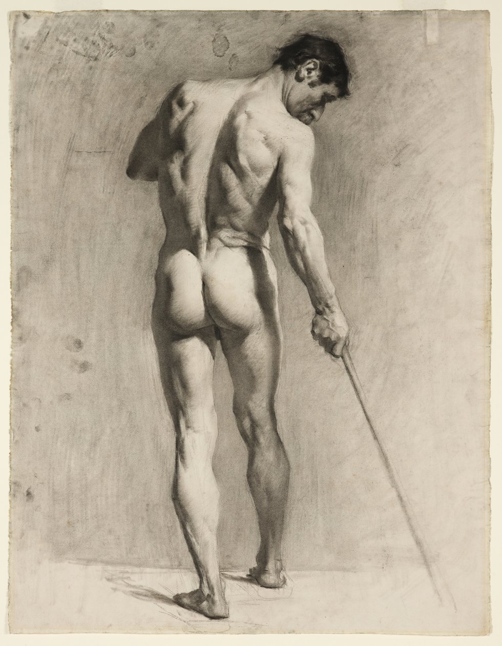 Bastonlu çıplak bir erkeğin hayat çizimi, 1910-12 dolayları (kağıt üzerine tebeşir) by Adolphe Valette