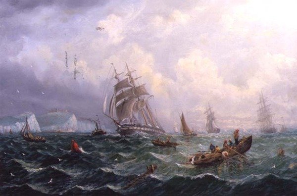 Scarborough Dalgalı Denizlerinde Nakliye by Adolphus Knell