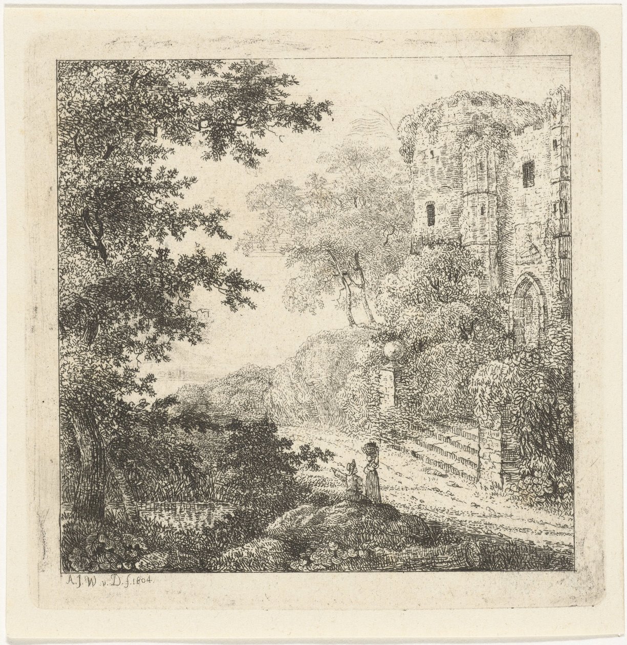 Bir kalenin kalıntılarında figürlerle manzara by Adriaan Jacob Willem van Dielen