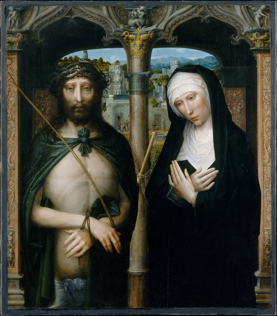 Dikenlerle Taçlandırılan İsa (Ecce Homo) ve Yaslı Bakire by Adriaen Isenbrandt or Isenbrant