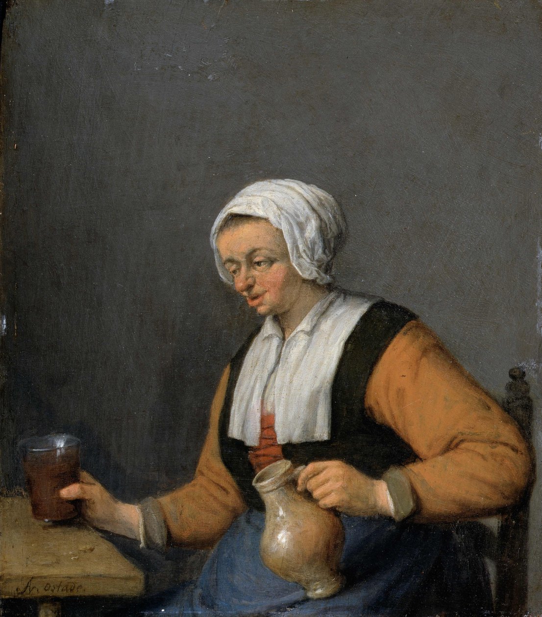 Bira sürahisi olan bir kadın by Adriaen Jansz. van Ostade