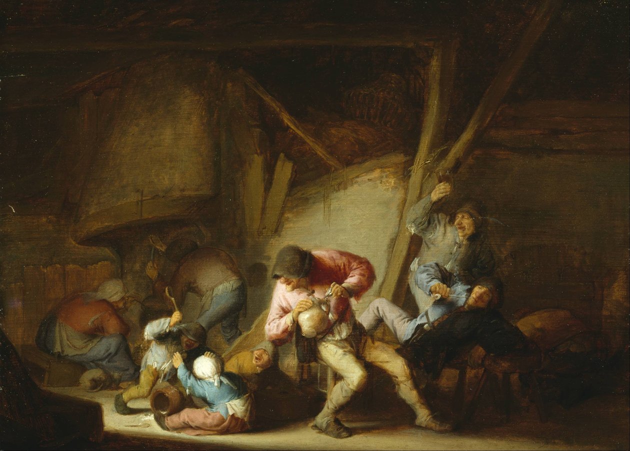 İçme Figürleri ve Ağlayan Çocuklarla İç Mekan by Adriaen Jansz. van Ostade