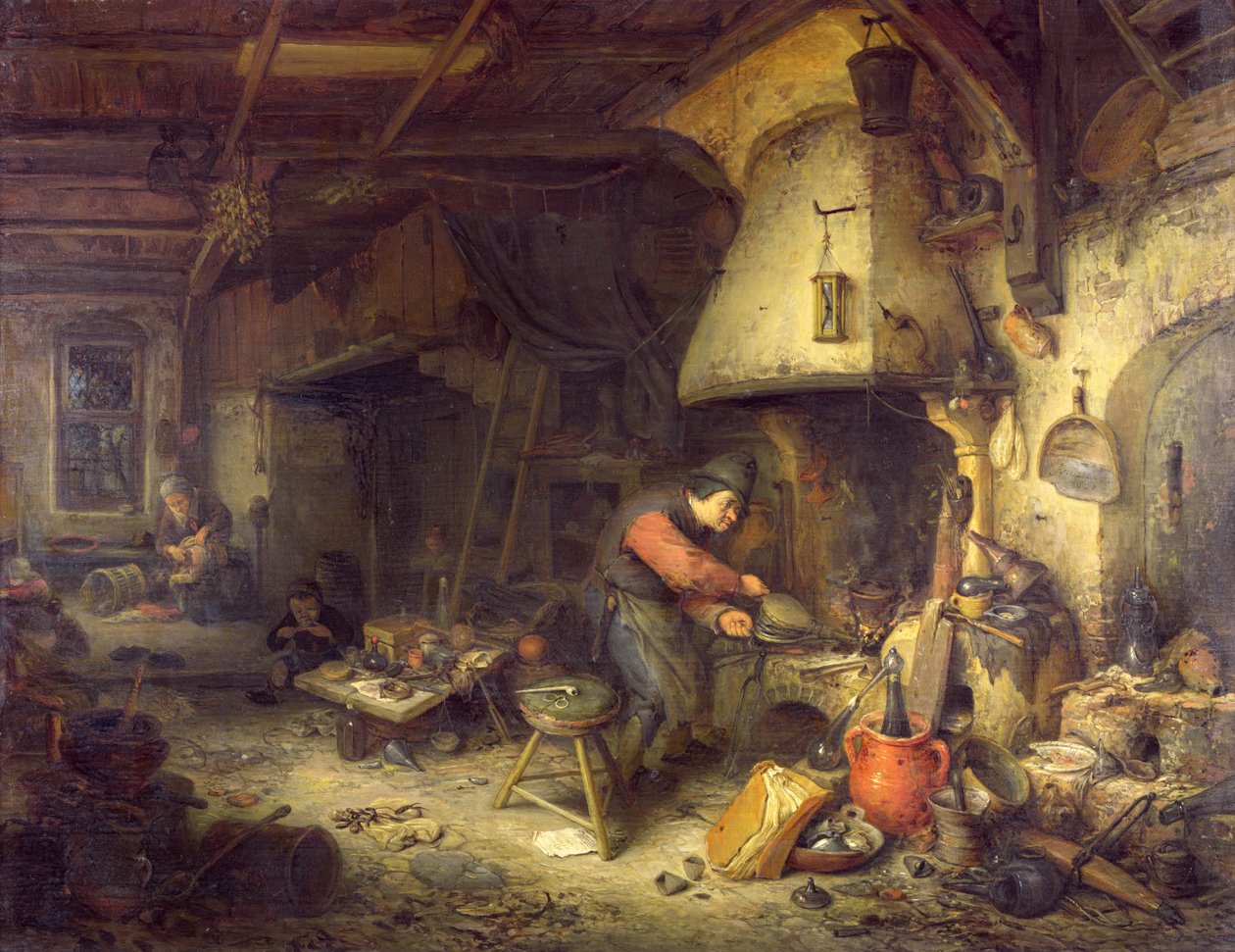 Bir Simyacı, 1611 (meşe üzerine yağlı boya) by Adriaen Jansz. van Ostade