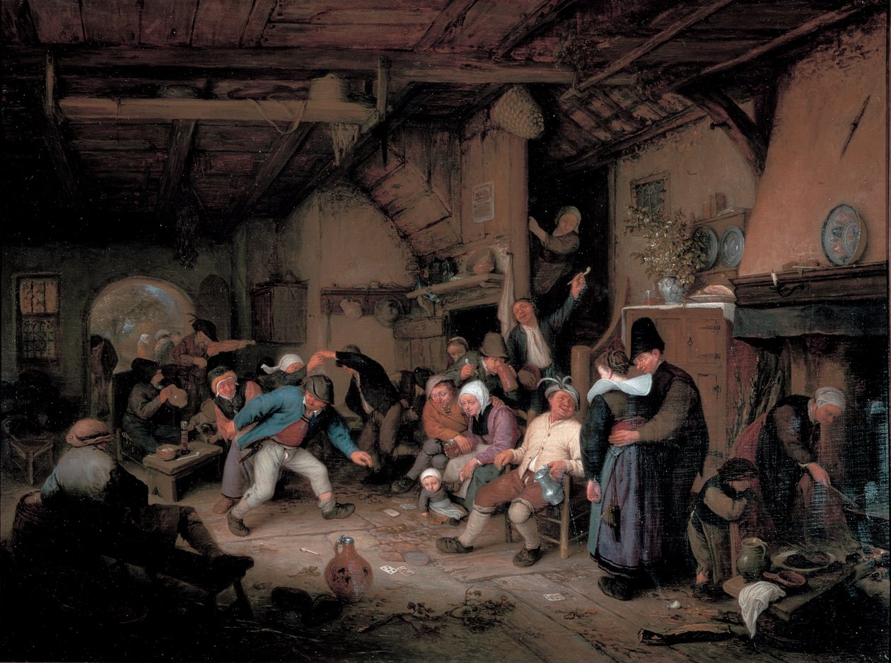 Bir tavernada dans eden köylüler by Adriaen Jansz. van Ostade