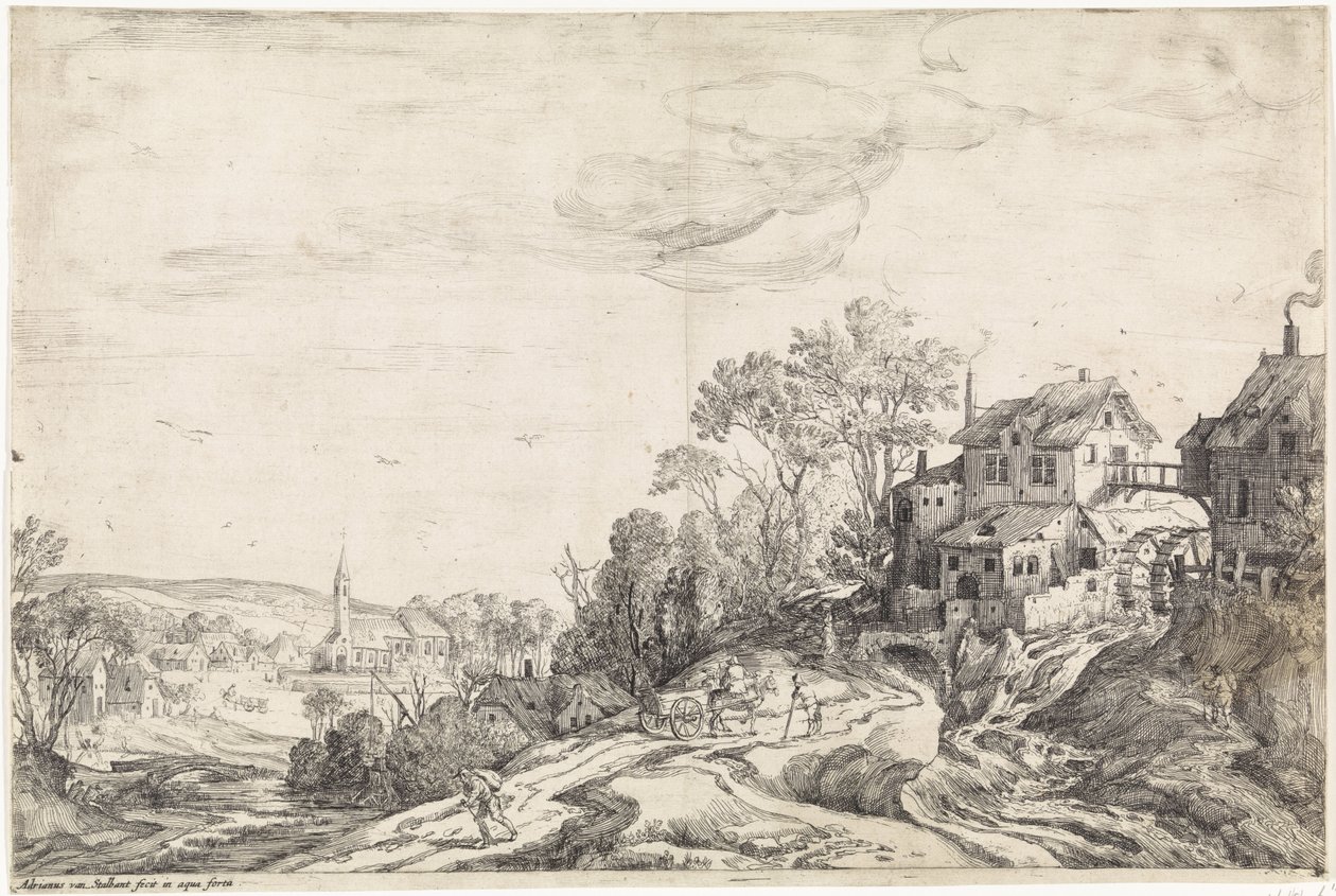 Bir kara değirmeni ile manzara by Adriaen van Stalbemt