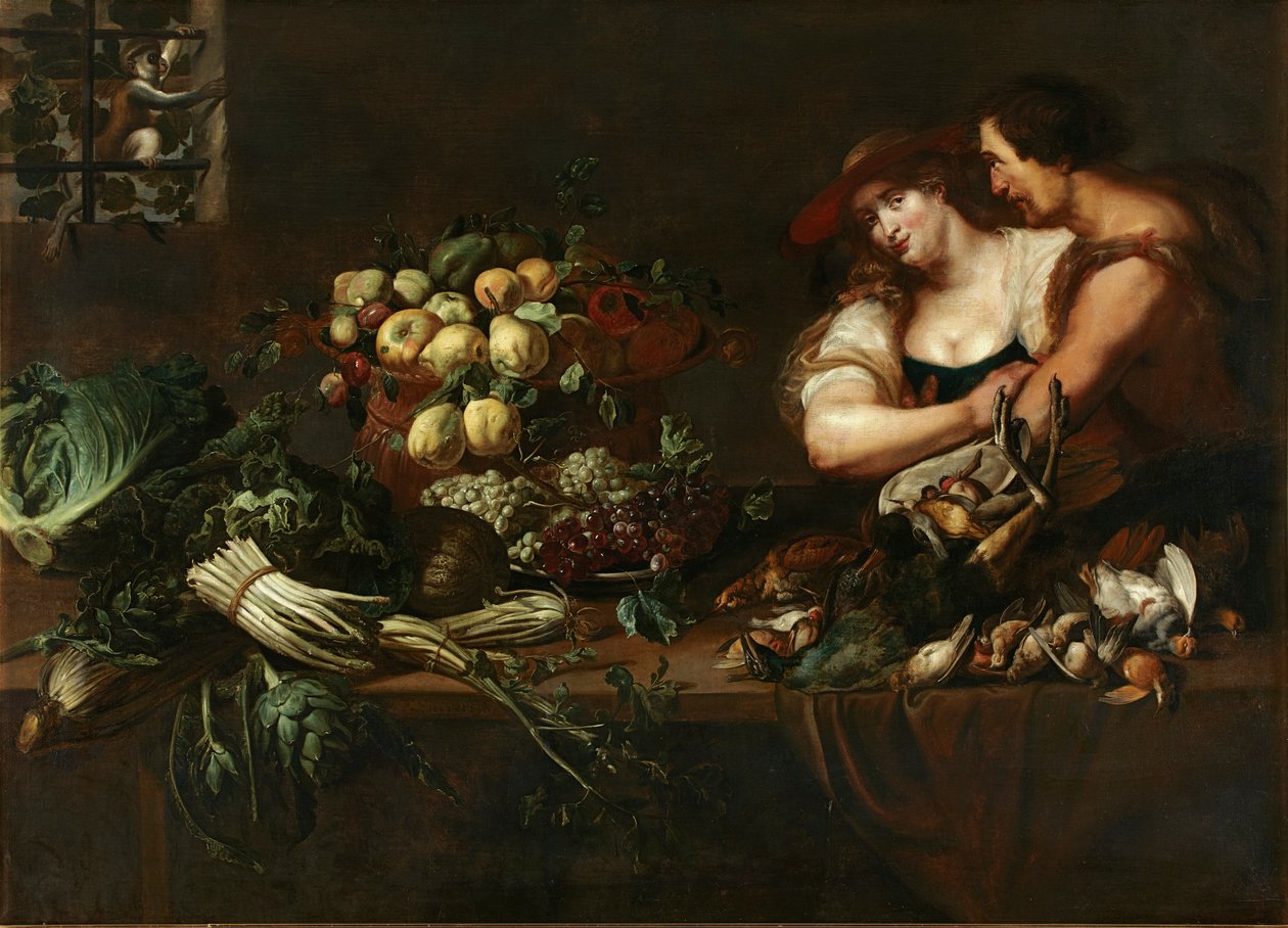 Figürlü Bir Mutfak Natürmort by Adriaen van Utrecht