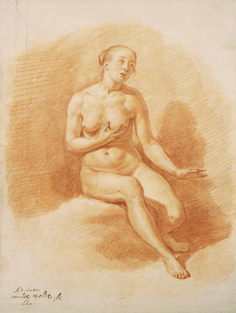 Kadın Çıplak, 1660 (kağıt üzerinde kırmızı tebeşir) by Adriaen van de Velde