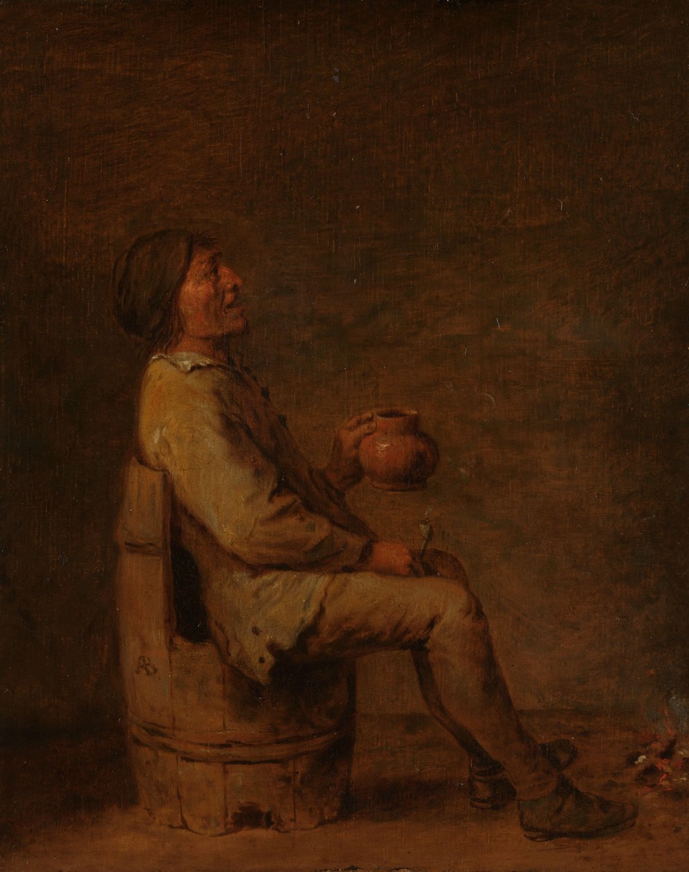 Bir İç Mekanda Bir Boru ve Bir Sürahi Tutarak Oturan Adam by Adriaen Brouwer (possibly copy after)