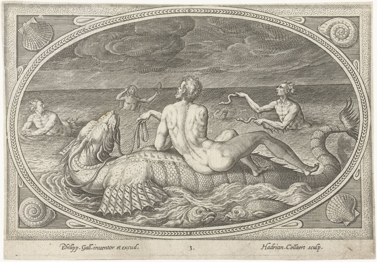 Bir balık üzerinde Acis Deniz Tanrıları (dizi adı) by Adriaen Collaert