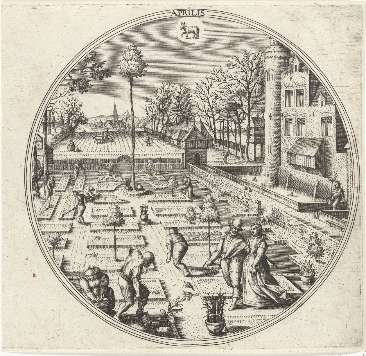 Nisan Aprilis (nesne üzerindeki başlık) On İki Ay (dizi adı) by Adriaen Collaert