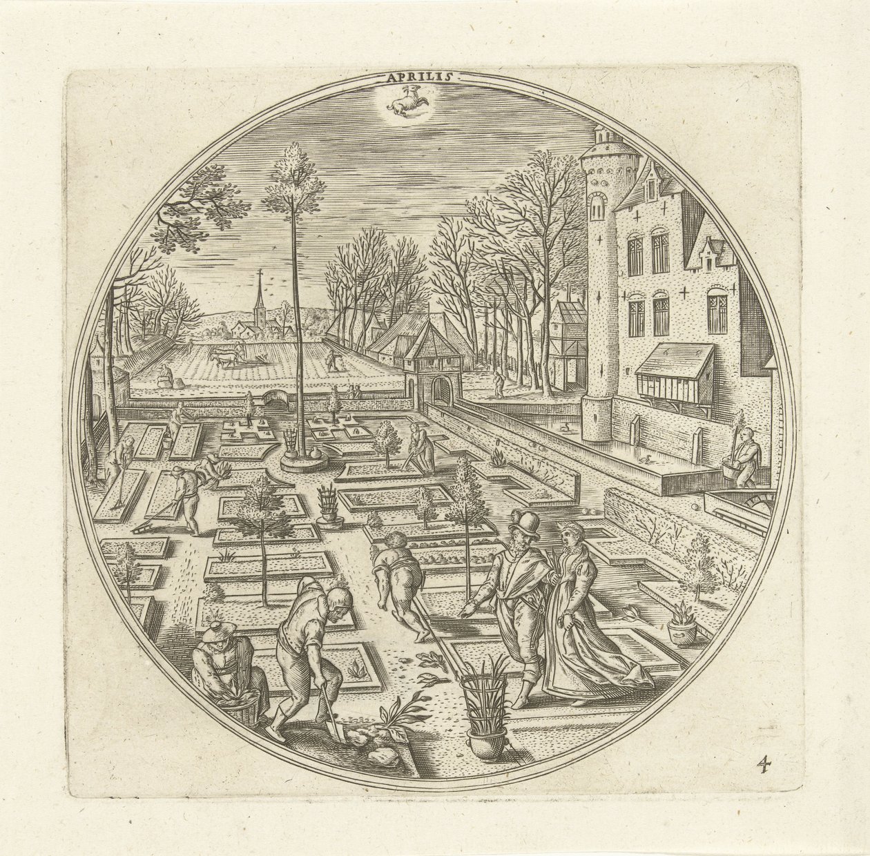 Nisan Aprilis (nesne üzerindeki başlık) On İki Ay (dizi adı) by Adriaen Collaert