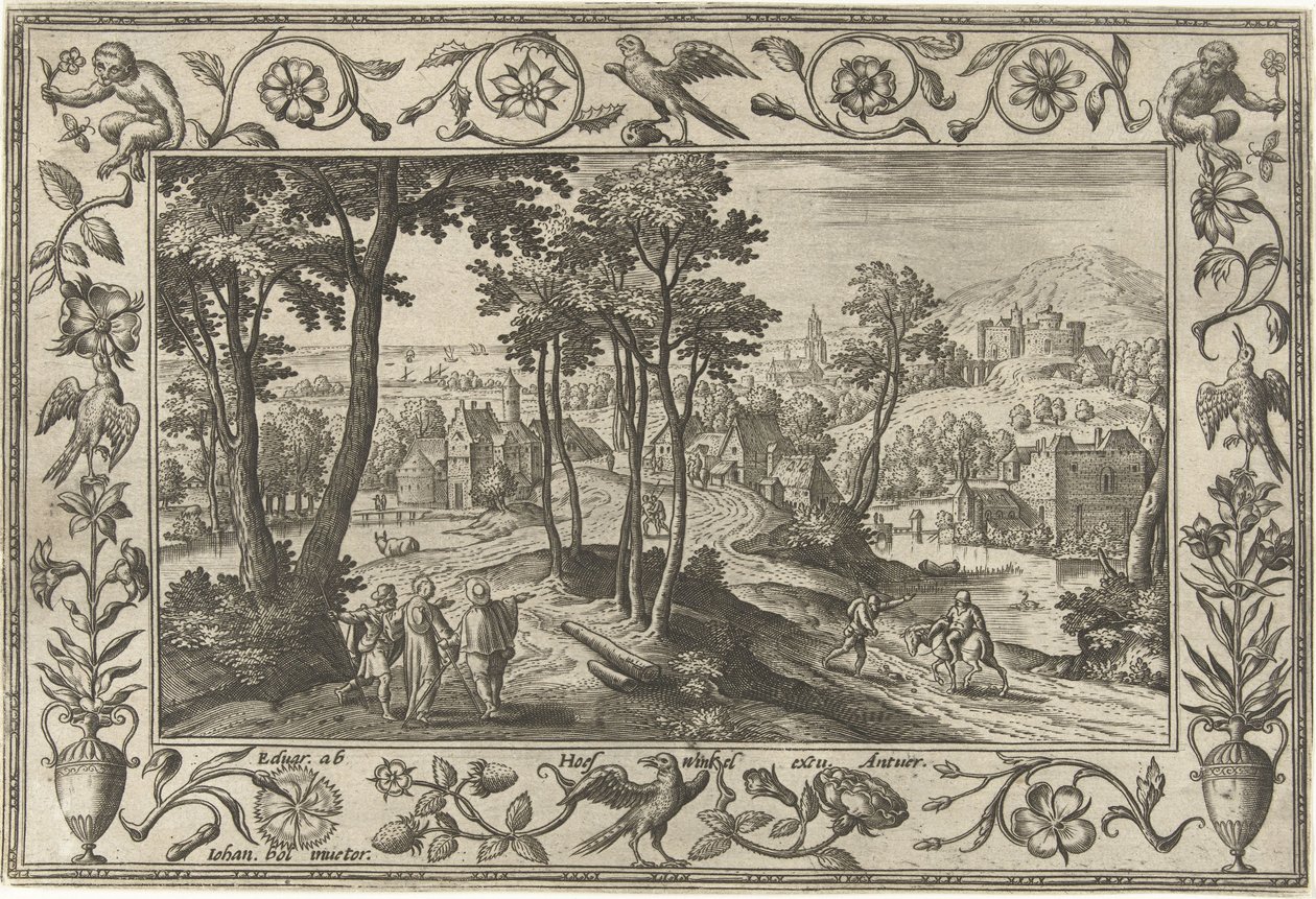 emmaus İncil, mitolojik sahneler ve av sahneleri içeren manzaralar (dizi adı) by Adriaen Collaert