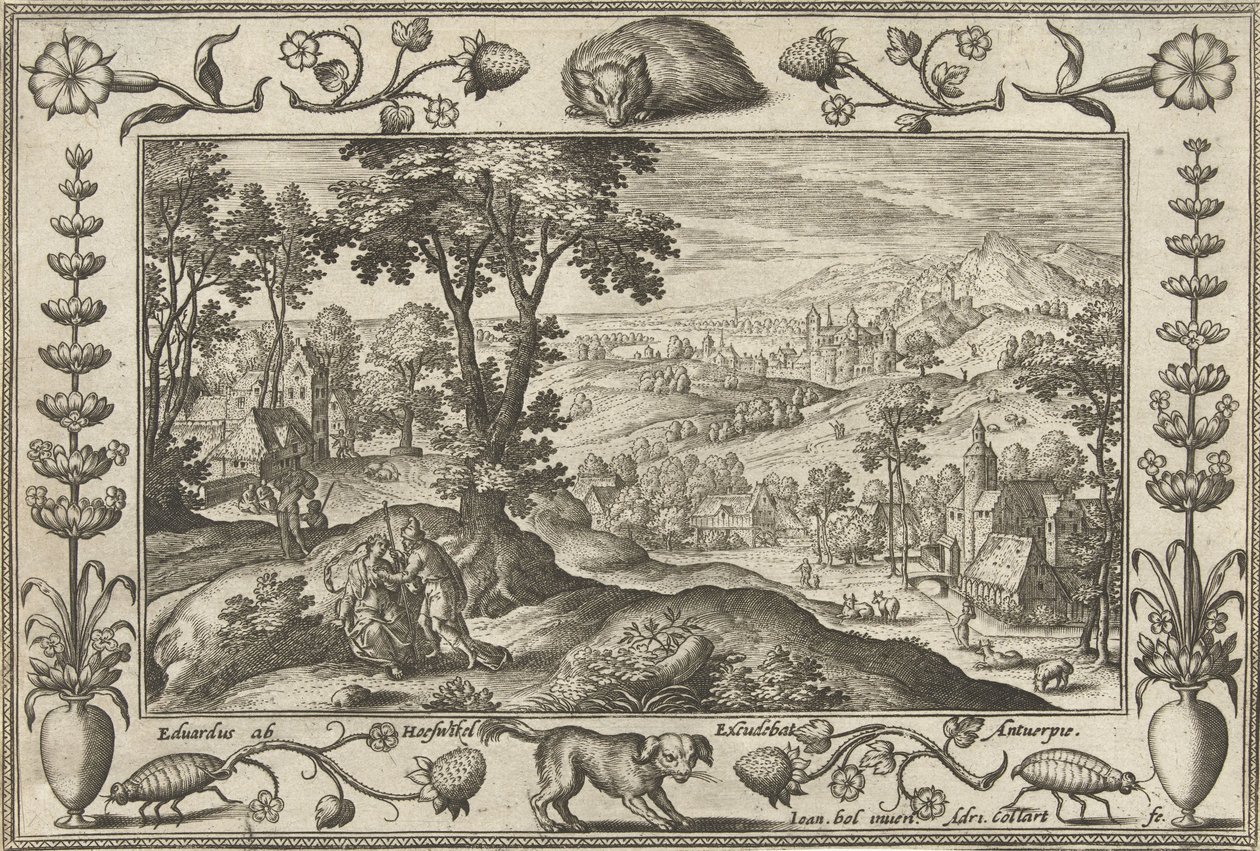 Yahuda ve Tamar İncil, mitolojik sahneler ve av sahneleri içeren manzaralar (dizi adı) by Adriaen Collaert