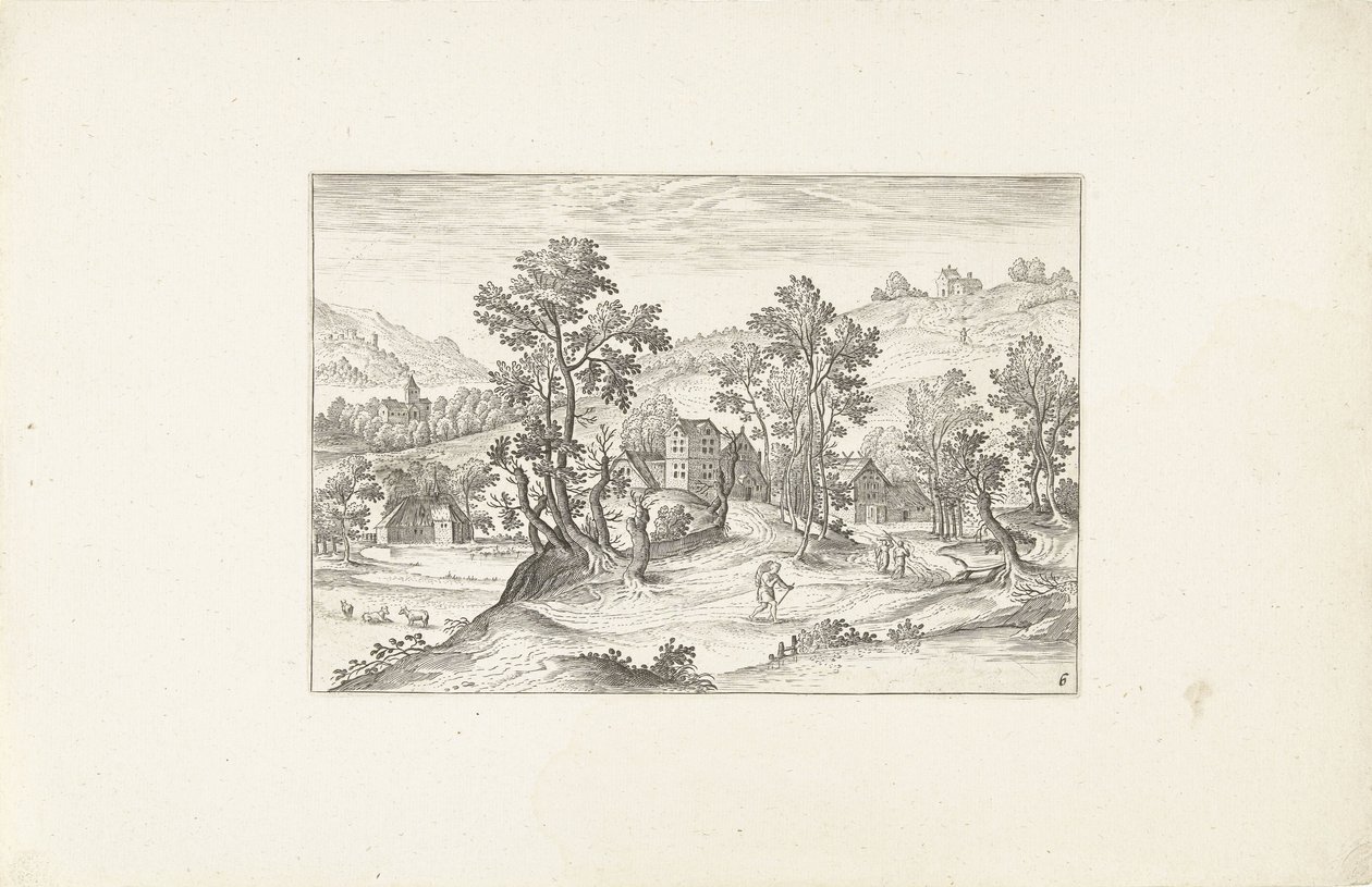 Yürüyüşçüler ile manzara Anvers çevresindeki manzaralar (dizi başlığı) by Adriaen Collaert